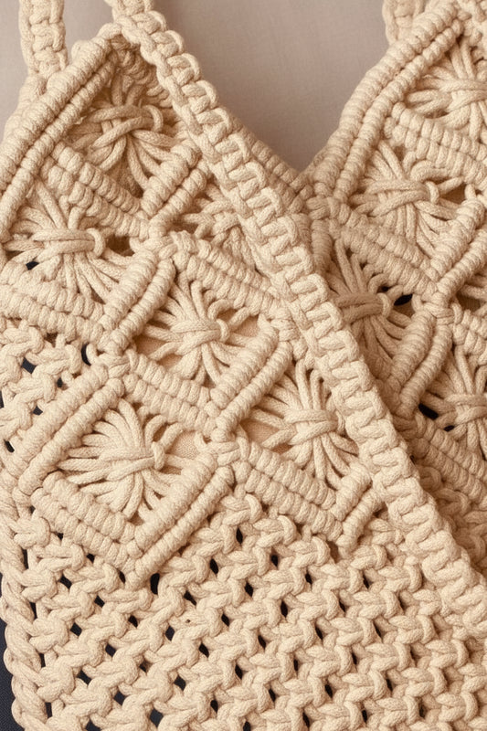 White Macramé Cotton Cord Shoulder Bag