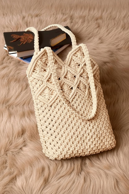 White Macramé Cotton Cord Shoulder Bag
