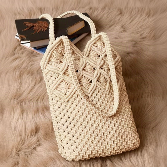 White Macramé Cotton Cord Shoulder Bag