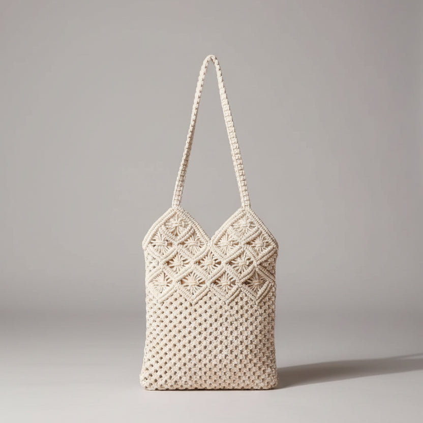 White Macramé Cotton Cord Shoulder Bag