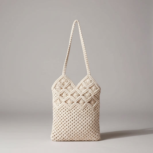 White Macramé Cotton Cord Shoulder Bag