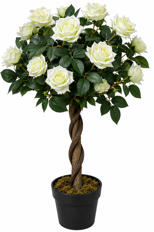Artificial White Rose Plant - 35.43″ Faux Decor