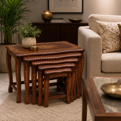 Premium Sheesham Wood Nesting Tables Set of 5