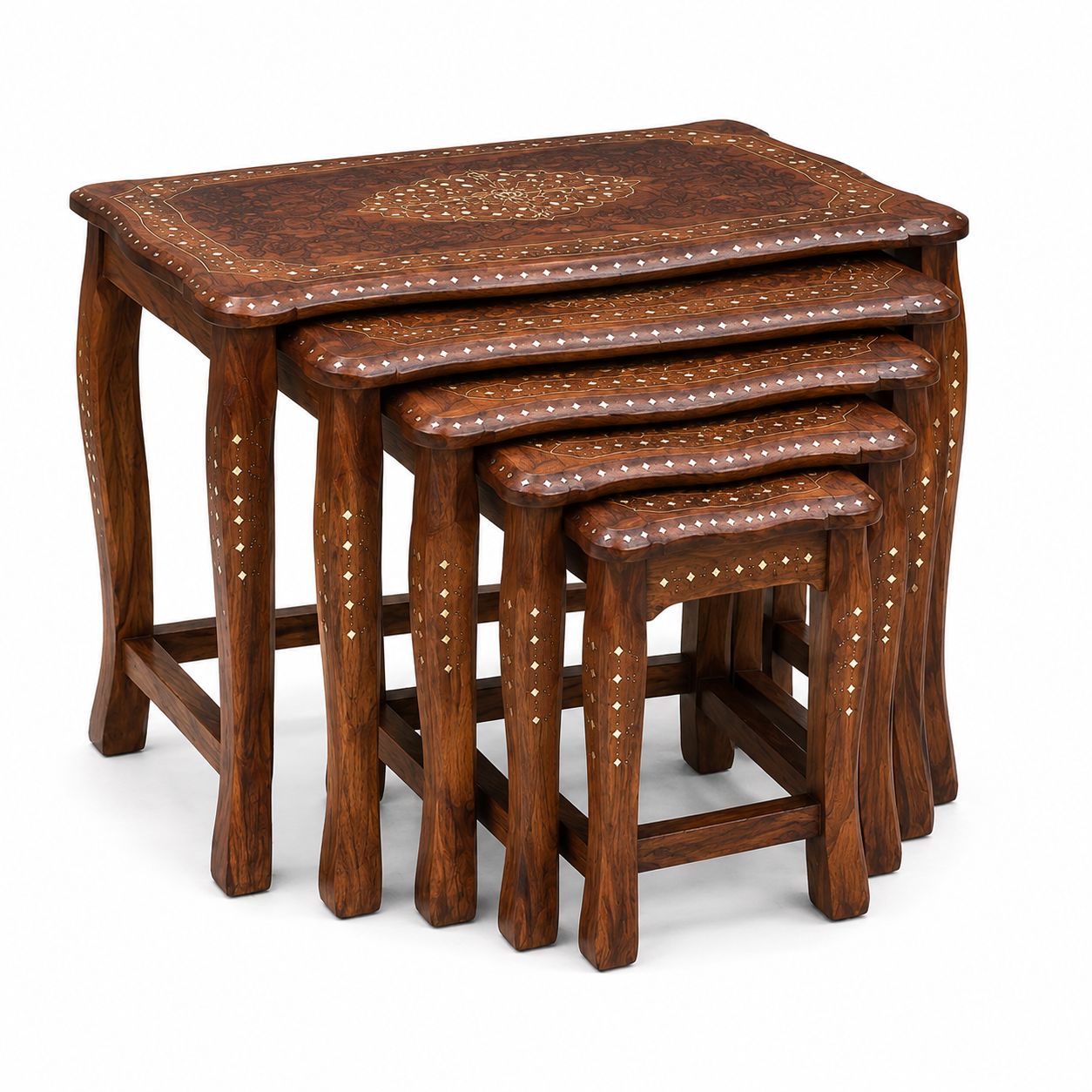 Premium Sheesham Wood Nesting Tables Set of 5