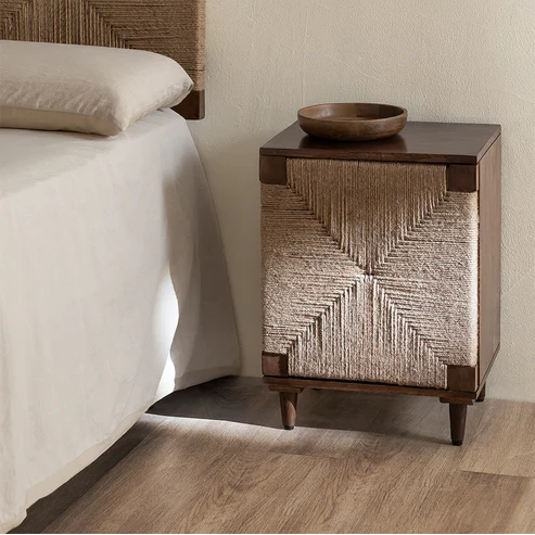 Daisy Handcrafted Mango Wood & Jute Bedside Table