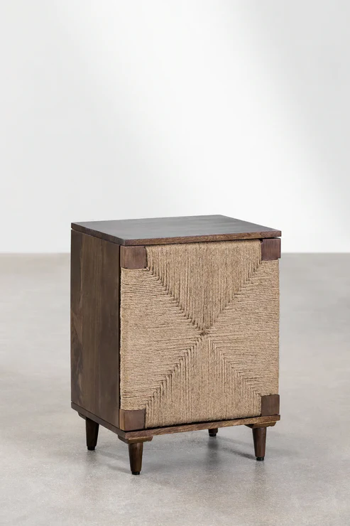 Daisy Handcrafted Mango Wood & Jute Bedside Table