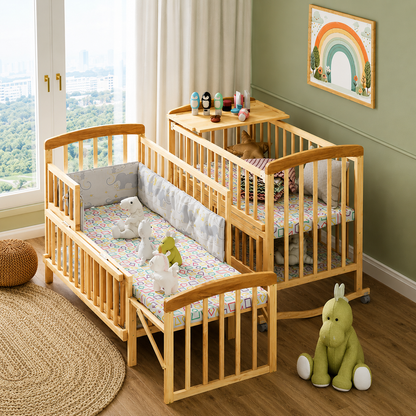 FurniFest 6-in-1 Wooden Baby Cot & Cradle