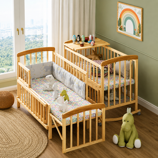FurniFest 6-in-1 Wooden Baby Cot & Cradle