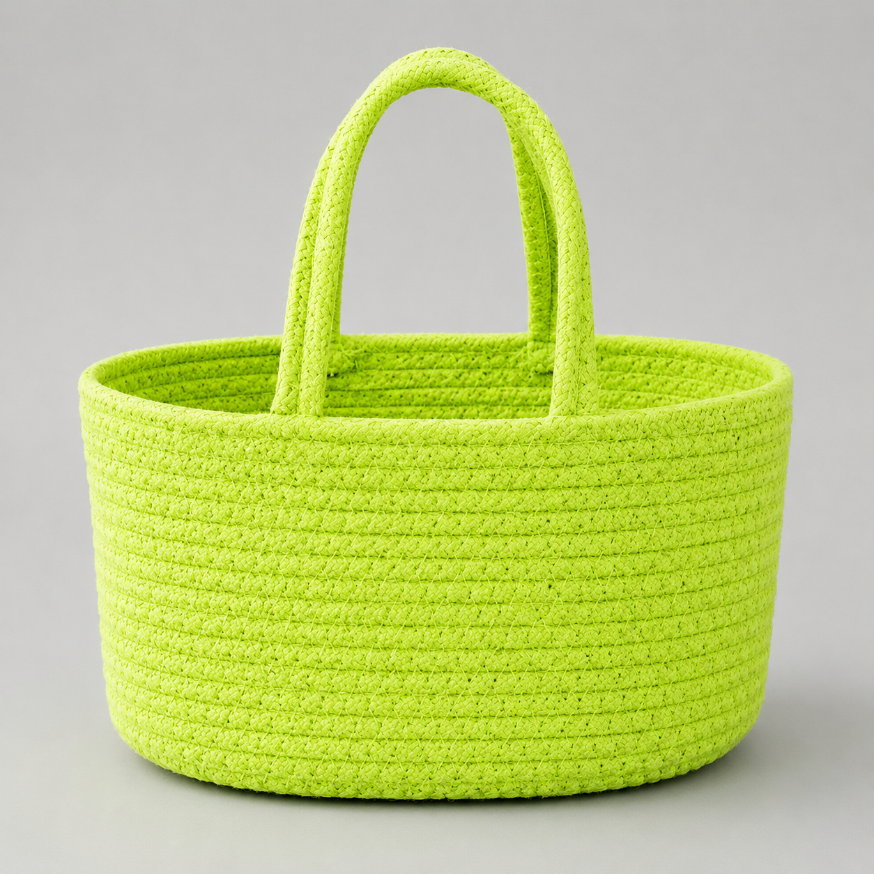 Neon Lime Oval Woven Rope Storage Basket