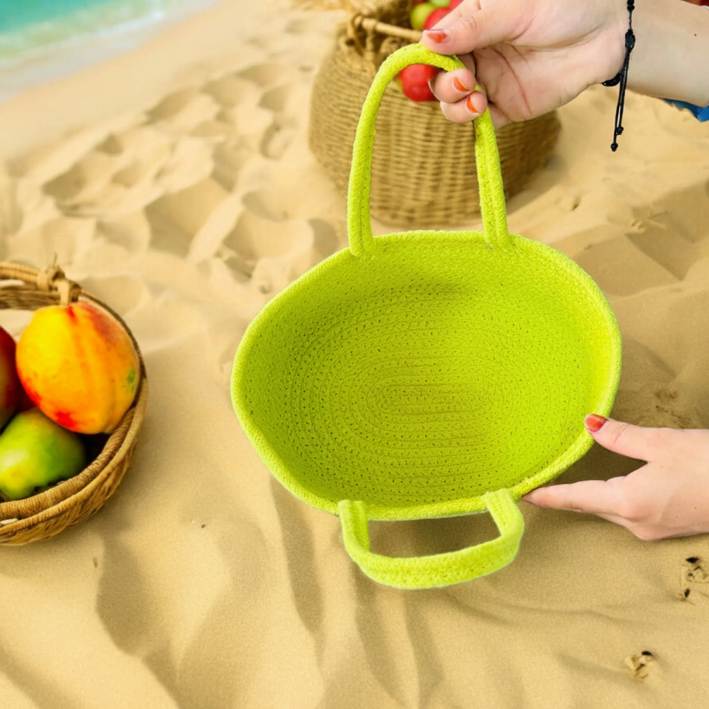 Neon Lime Oval Woven Rope Storage Basket