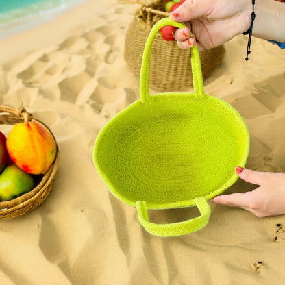 Neon Lime Oval Woven Rope Storage Basket