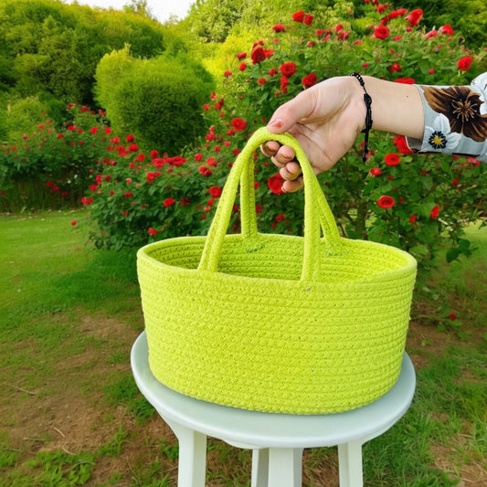 Neon Lime Oval Woven Rope Storage Basket