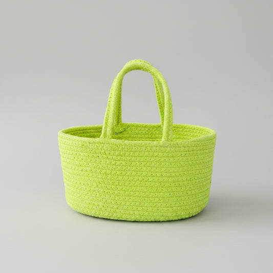Neon Lime Oval Woven Rope Storage Basket