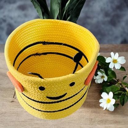 Funny Face Yellow Cotton Basket – No Lid