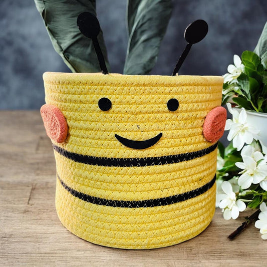 Funny Face Yellow Cotton Basket – No Lid