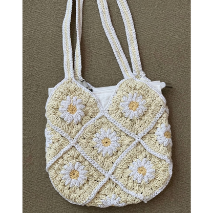 Cotton Flower Crochet Handbag for Women Yellow