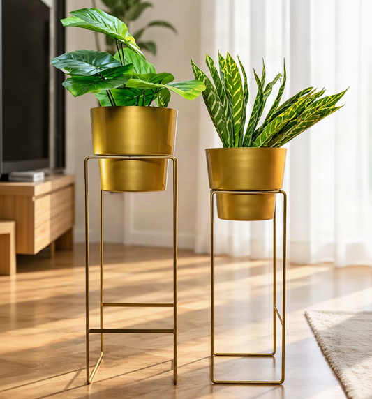 Rose Gold Metal Planter Set – Stylish Set of 2