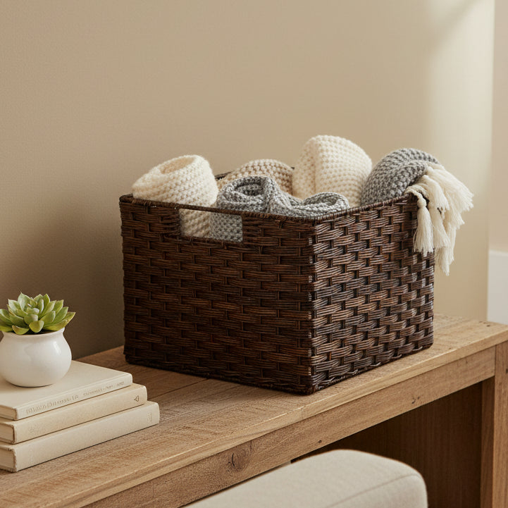 Aadhya Handwoven Wicker Storage Basket with Handles