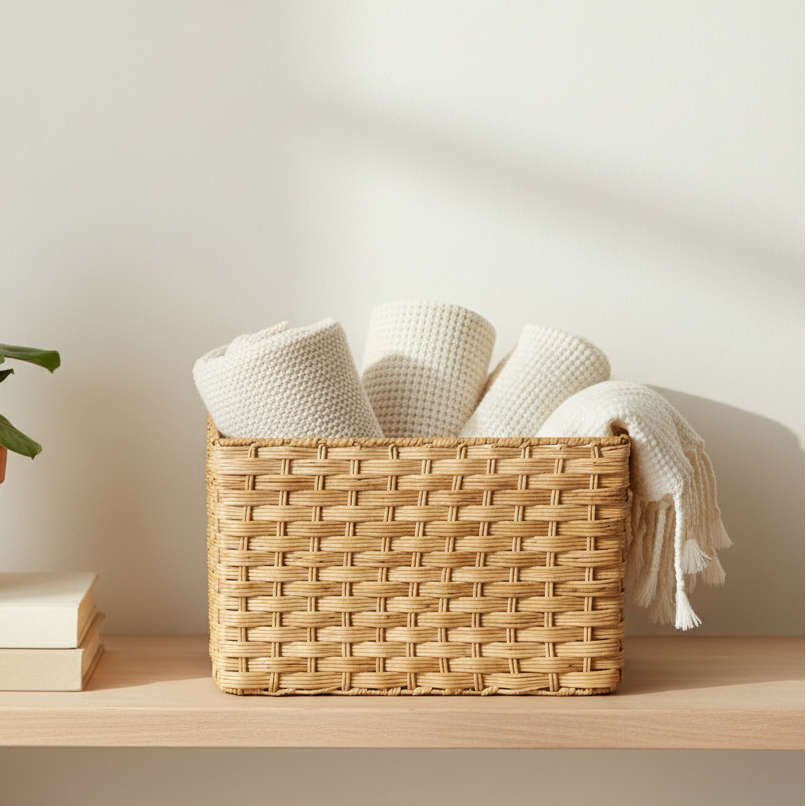 Aashi Handwoven Wicker Storage Basket with Handles