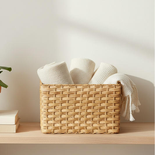 Aashi Handwoven Wicker Storage Basket with Handles
