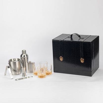 Abrazo Luxury Black Wooden Home Bar Set | 9-Piece Professional Mixology Kit