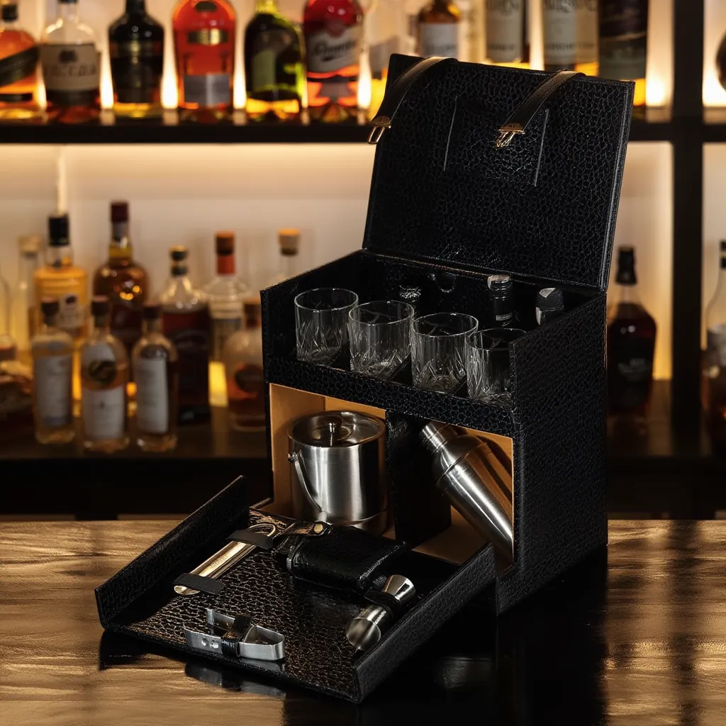 Abrazo Luxury Black Wooden Home Bar Set | 9-Piece Professional Mixology Kit