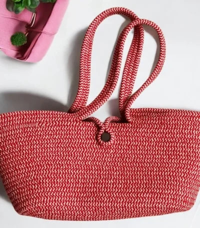 Wannabe Solid Cotton Tote Bag – Women’s Double Handle Shoulder Bag with Bead Lock