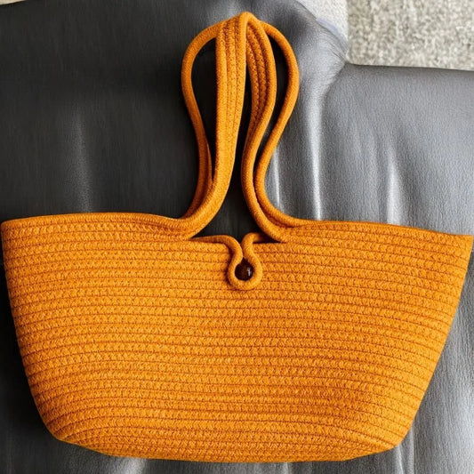 Wannabe Solid Cotton Tote Bag – Women’s Double Handle Shoulder Bag with Bead Lock