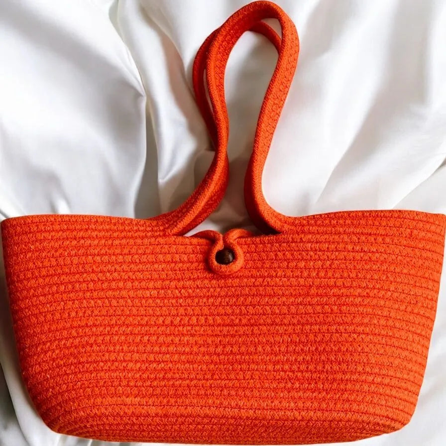 Wannabe Solid Cotton Tote Bag – Women’s Double Handle Shoulder Bag with Bead Lock