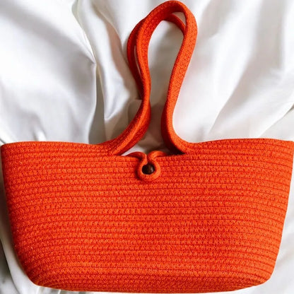 Wannabe Solid Cotton Tote Bag – Women’s Double Handle Shoulder Bag with Bead Lock