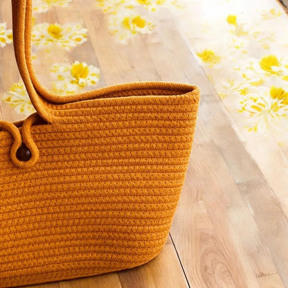 Wannabe Solid Cotton Tote Bag – Women’s Double Handle Shoulder Bag with Bead Lock