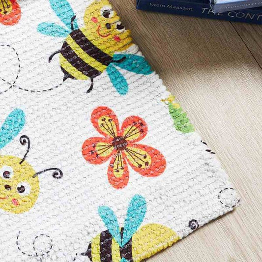 Printed Bees Kids Room Dhurrie Carpet Rug Runner Floor Mat for Living Room Bedroom: 2 X 3 Feet
