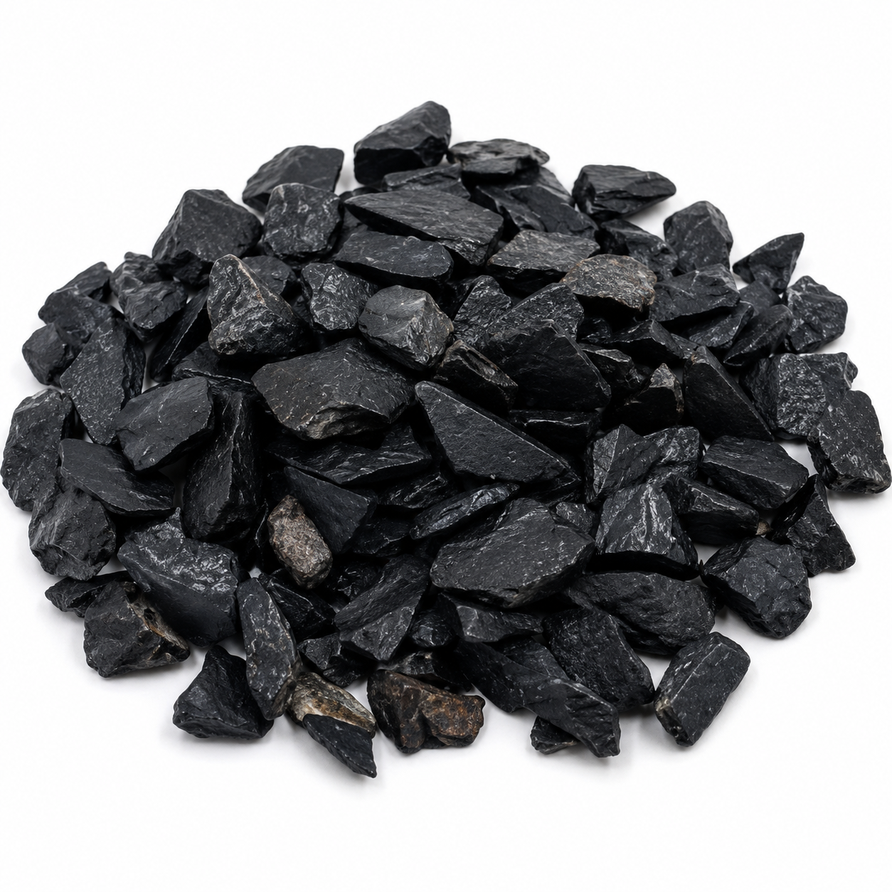 Pile of black stones on a white background