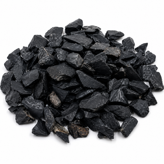 Pile of black stones on a white background
