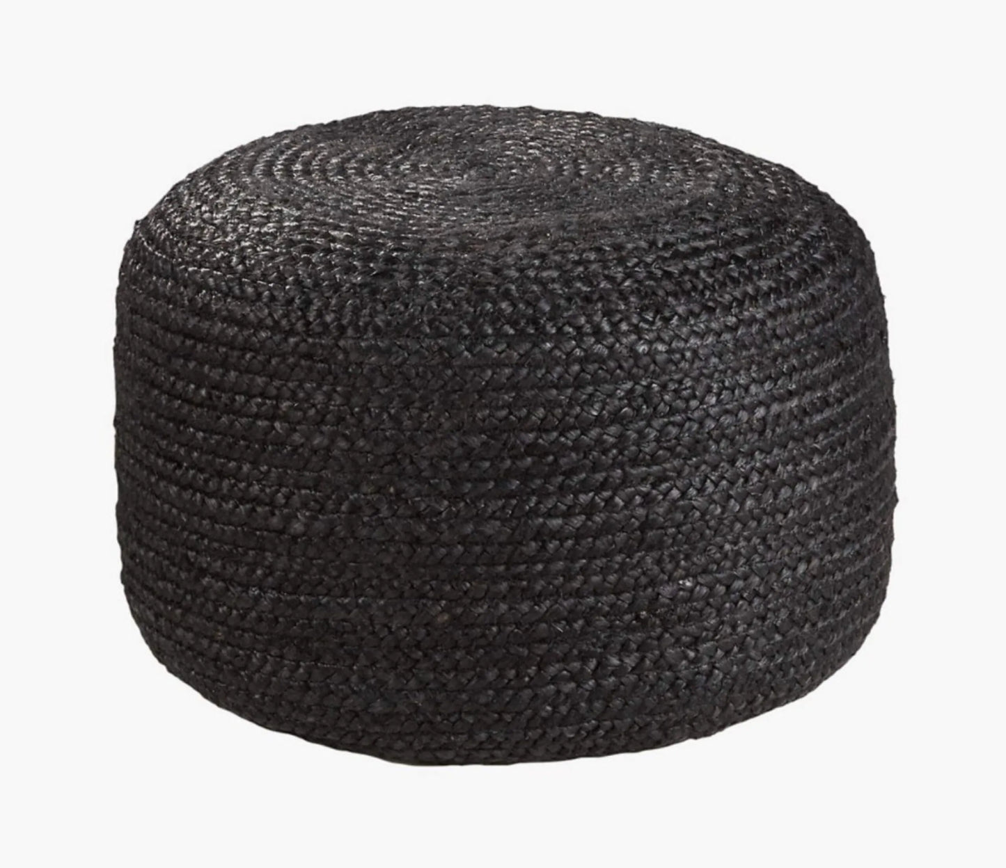 Handcrafted Black Jute Wide Round Pouf Ottoman
