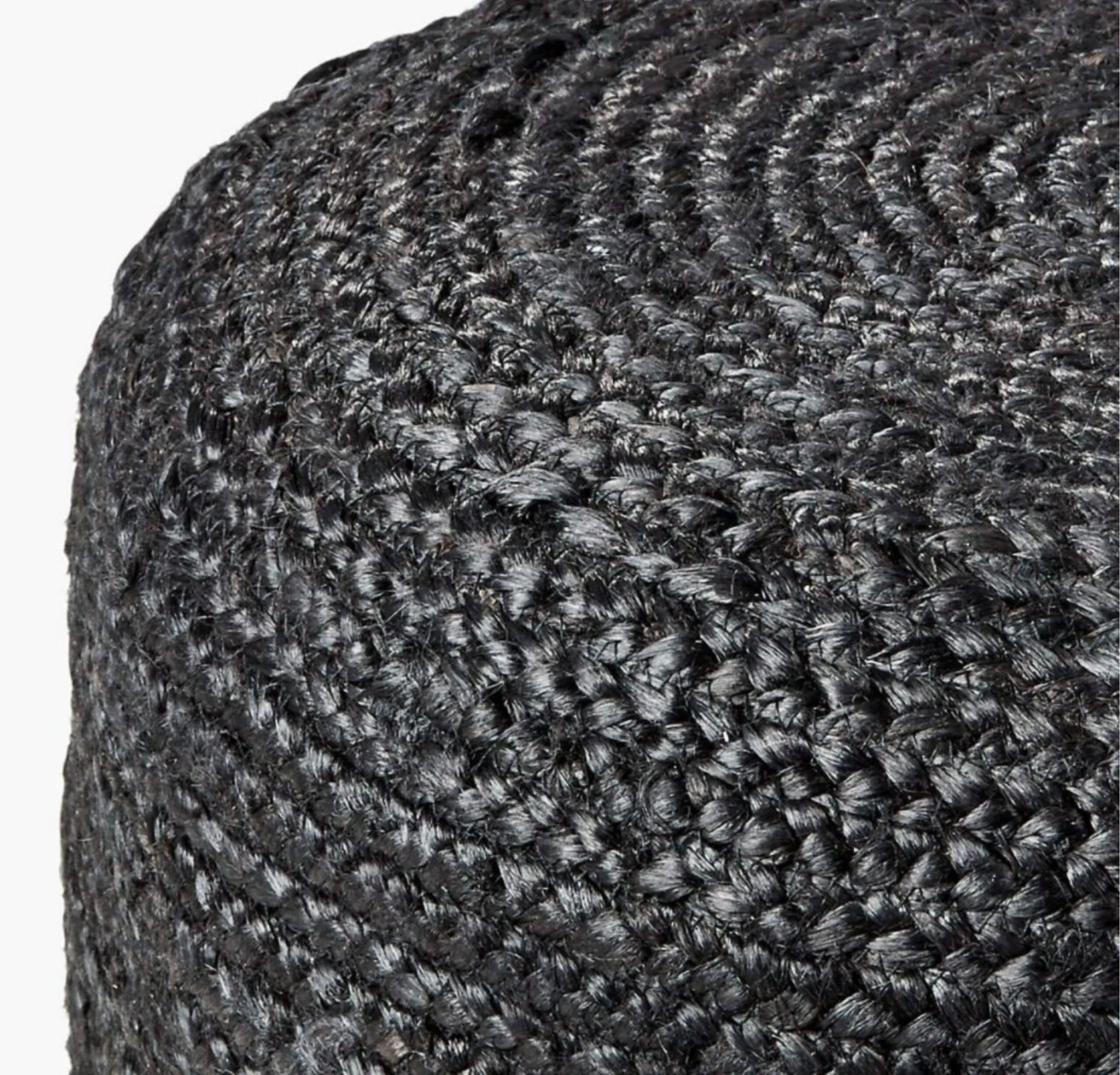 Handcrafted Black Jute Wide Round Pouf Ottoman
