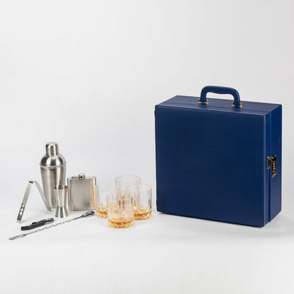 Abrazo Premium Crystal Blue Travel Bar Set | 10-Piece Handcrafted Bar Tool Kit