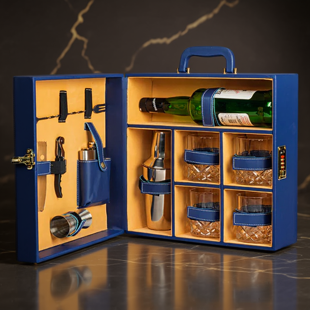 Abrazo Premium Crystal Blue Travel Bar Set | 10-Piece Handcrafted Bar Tool Kit