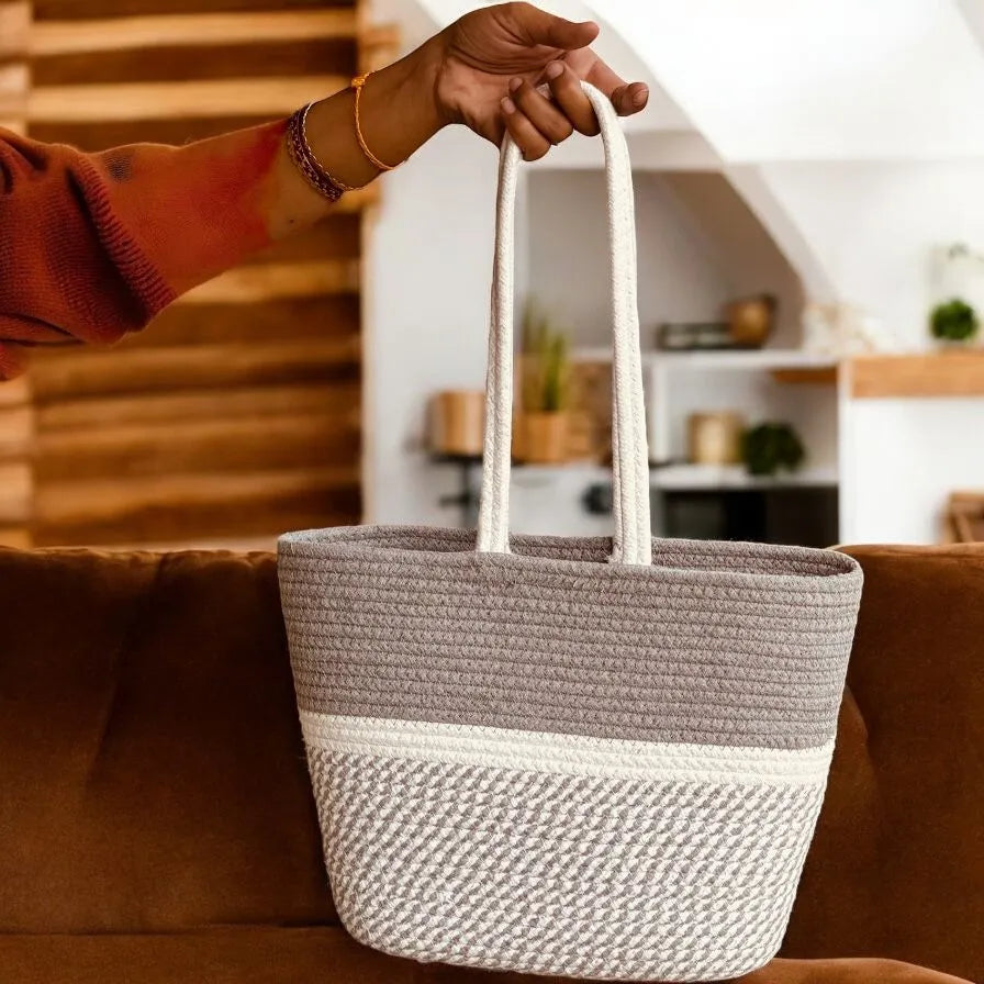 Lucky Women’s Handcrafted Cotton Rope Tote Bag – Double Handle Shoulder Bag for Office & College