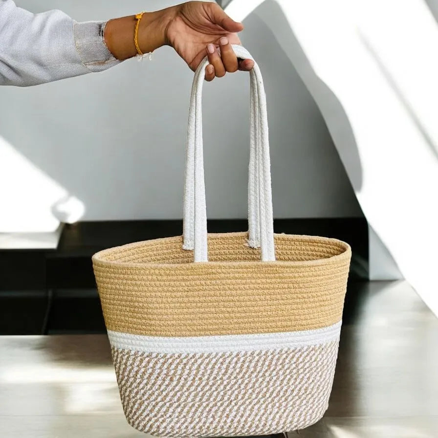 Lucky Women’s Handcrafted Cotton Rope Tote Bag – Double Handle Shoulder Bag for Office & College