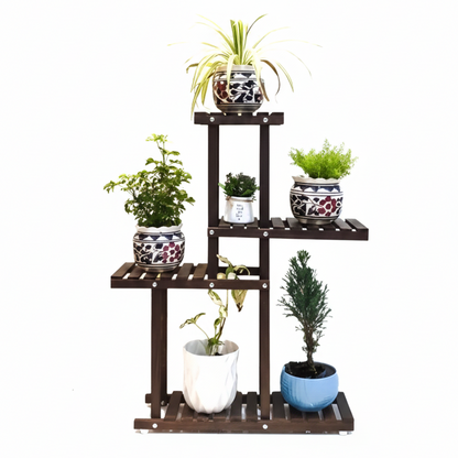 Brown Wooden Tiered Plant Stand – 5 Level Shelf Rack