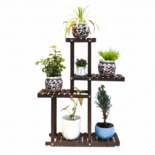 Brown Wooden Tiered Plant Stand – 5 Level Shelf Rack