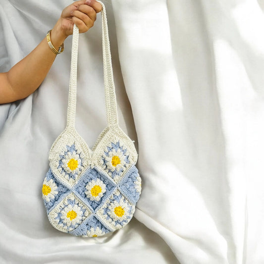 Lovely Lady Handcrafted Crochet Bag – Cotton Yarn Sling with Lining & Zipper for Women