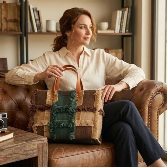 Jute Handbag with Leather Handles