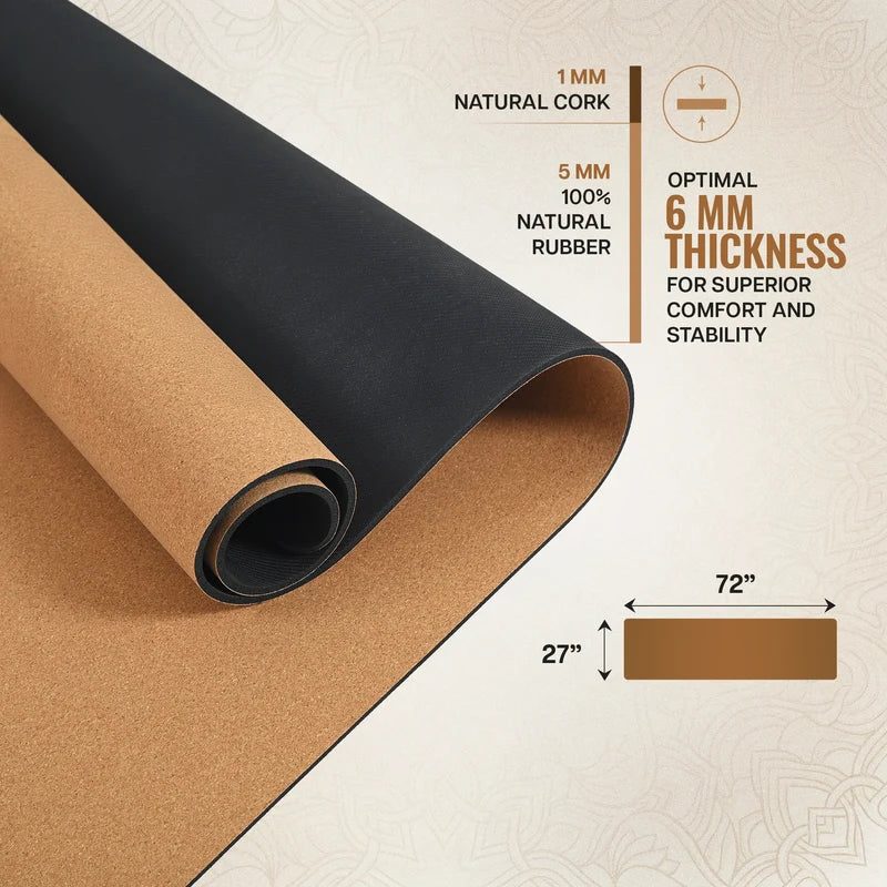 Premium Cork & Natural Rubber Yoga Mat - 6mm Arch Classic Shaped