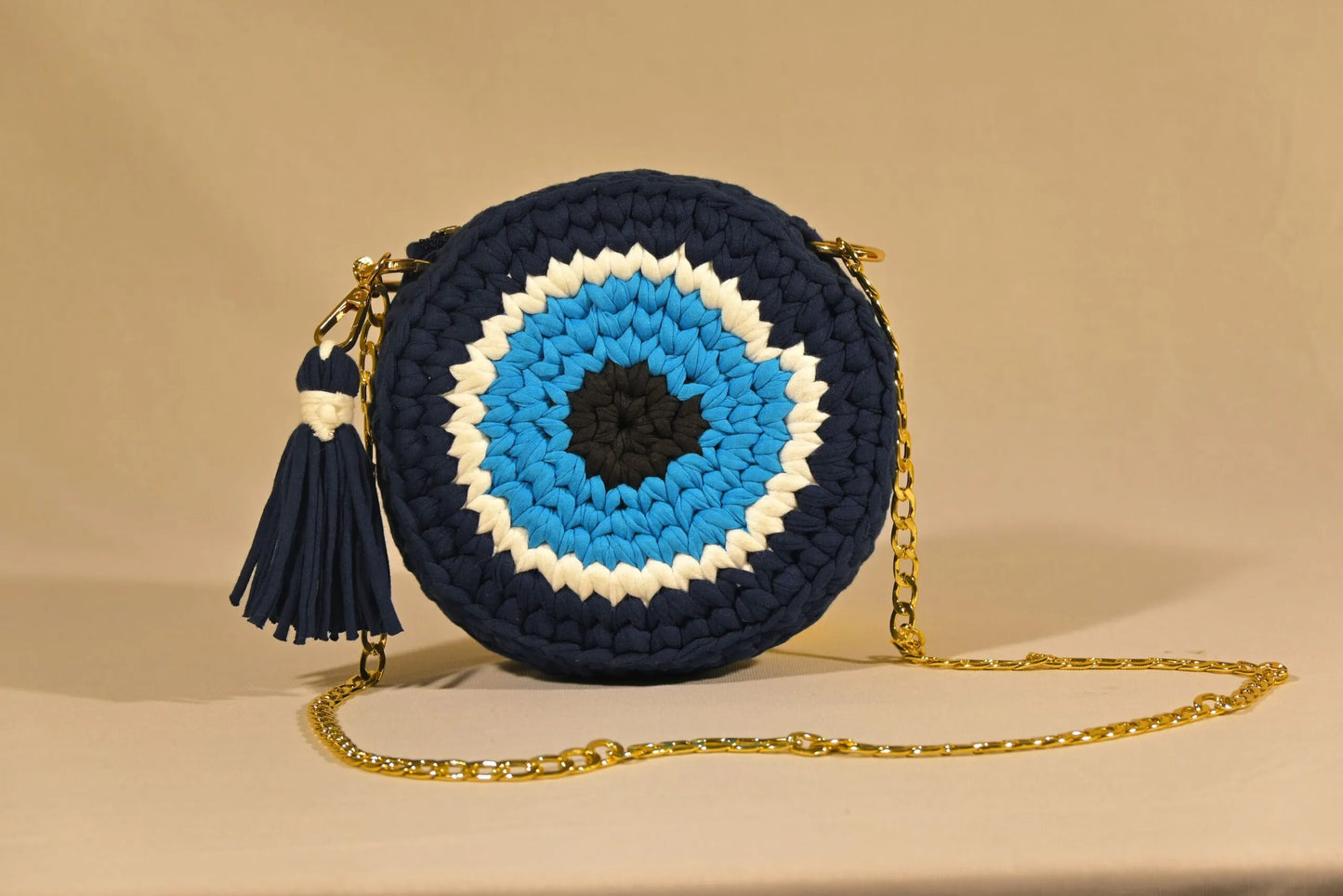 Hand-Knitted Cotton Evil Eye Sling Bag