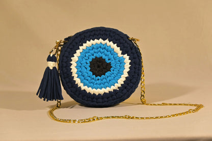 Hand-Knitted Cotton Evil Eye Sling Bag