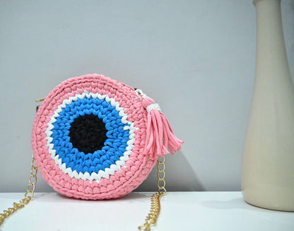Hand-Knitted Cotton Evil Eye Sling Bag