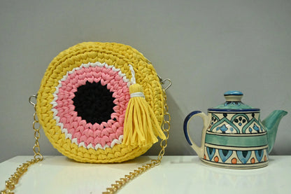 Hand-Knitted Cotton Evil Eye Sling Bag