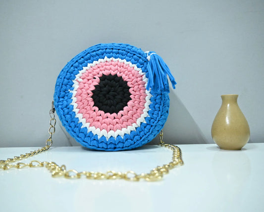 Hand-Knitted Cotton Evil Eye Sling Bag